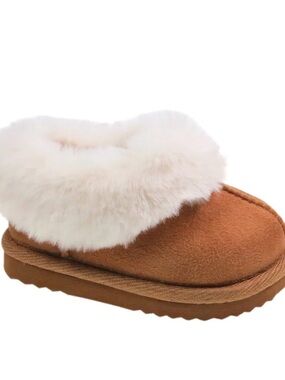 Baby Girls Faux Fur Trim Slippers.
